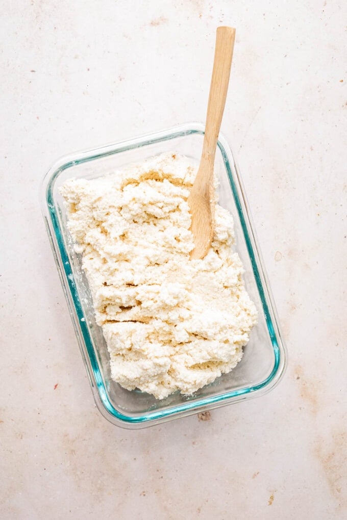 Thick vegan ricotta made from almonds